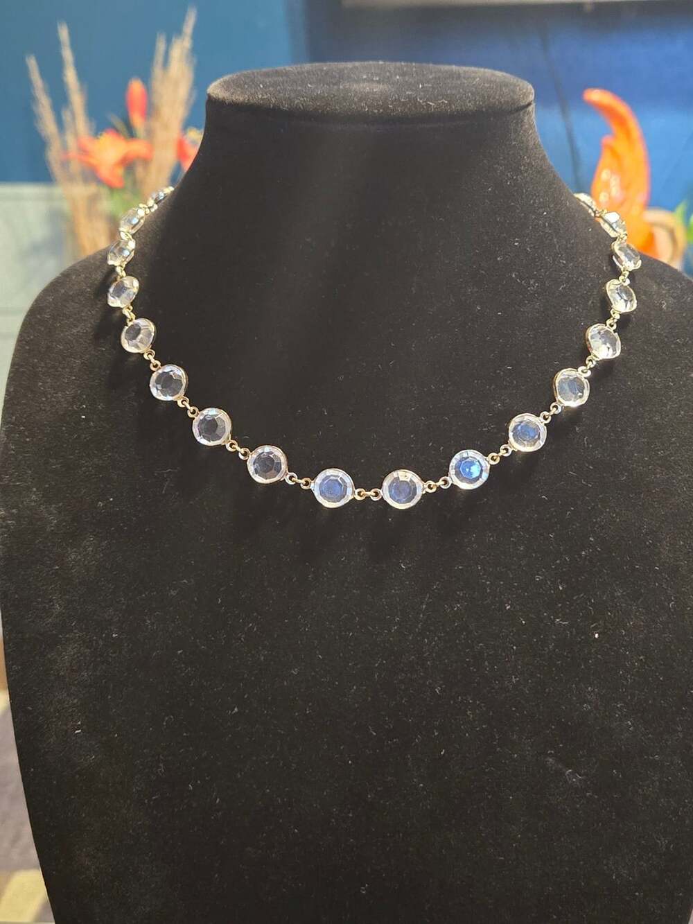 Vintage NWT Bezel-Set Crystal Station Necklace in Gold-Tone